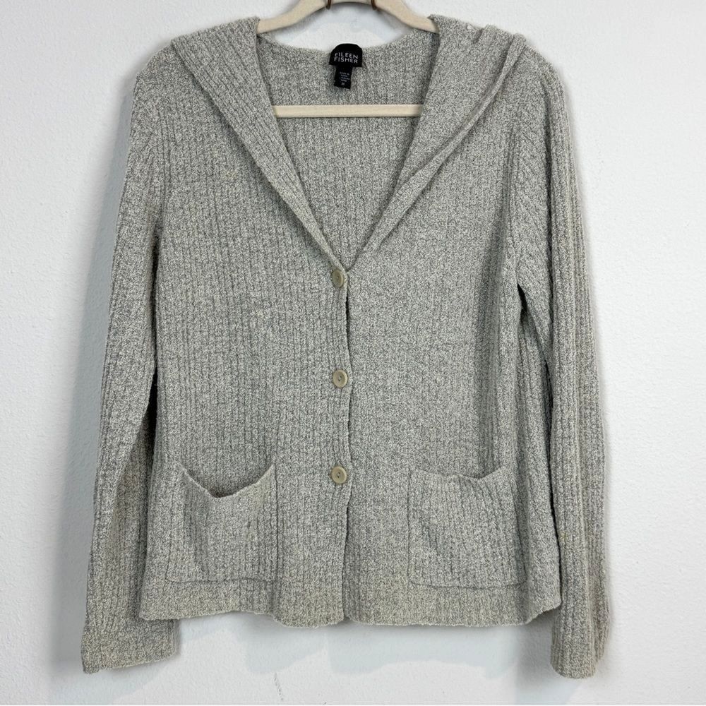 Eileen Fisher Beige Italian Wool Blend Cardigan Hoodie M